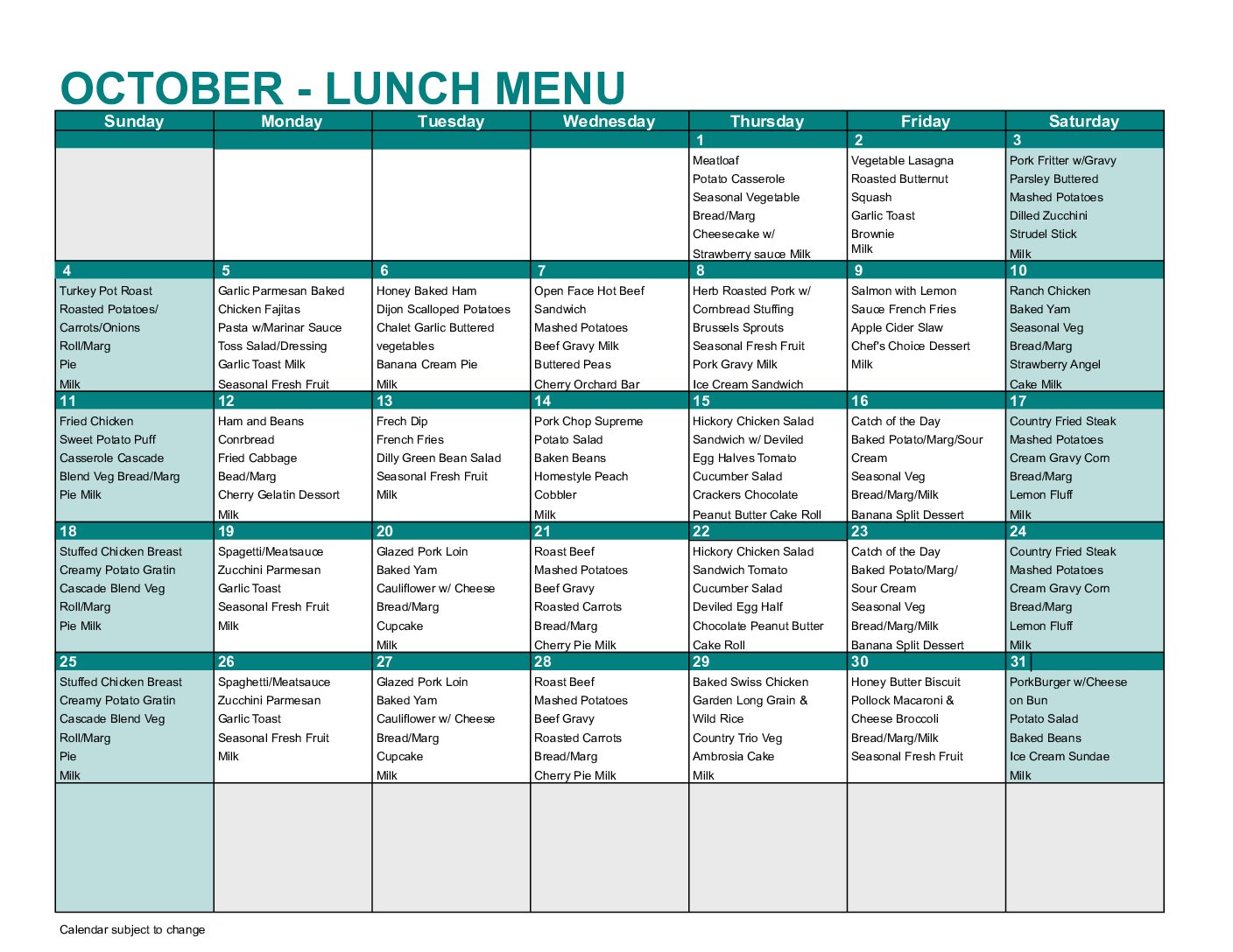 Lunch Menu