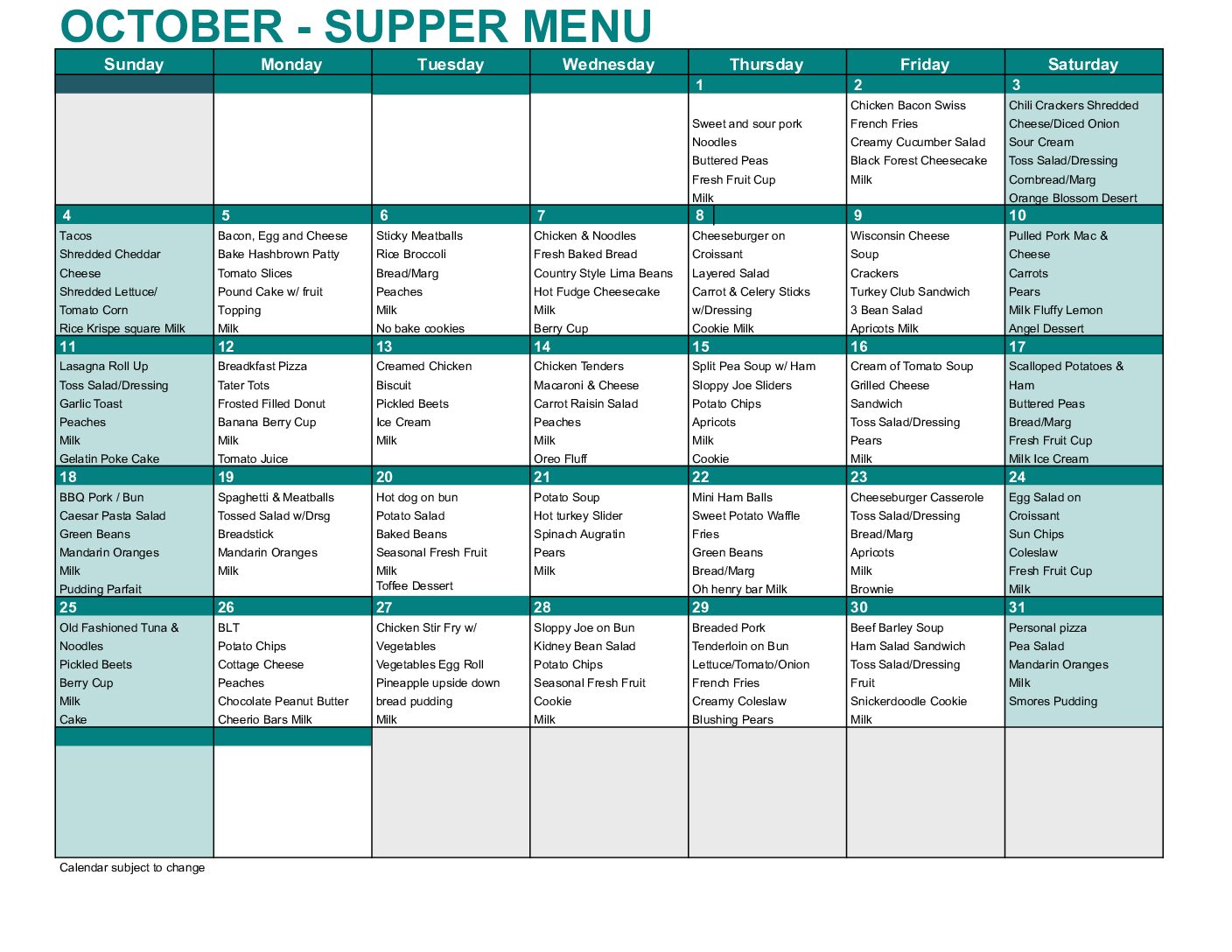 Supper Menu